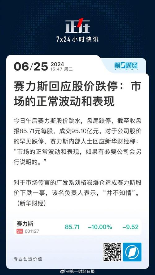 赛力斯罕见跌停，成交95亿，内部人士回应广发系刘格崧爆仓传言：并不知情